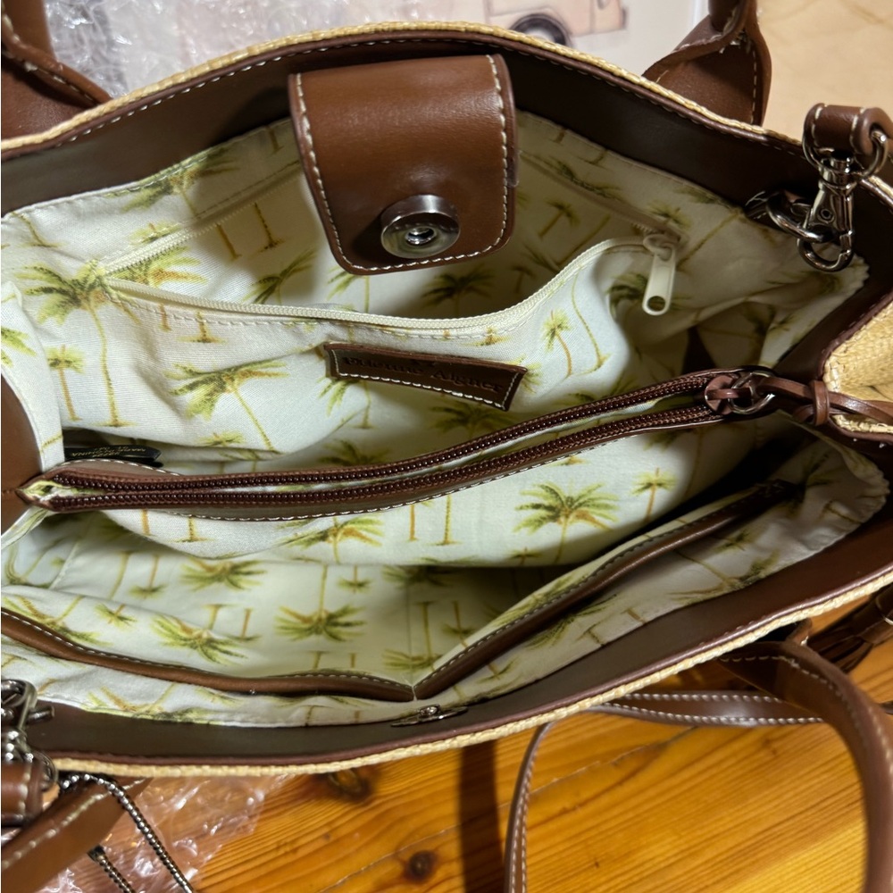 Etienne Aigner Natural Straw Tote with Brown Leather Trim - Picture 10 of 14